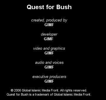 Vergleich Quest4Bush und Quest For Al'Qaeda Coppyright erklärung GIMF